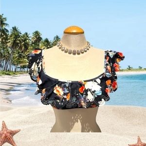 AZURA AUSTRALIA Bikini Top Size 10 Ruffles Laser Cutout Floral Very Cute
